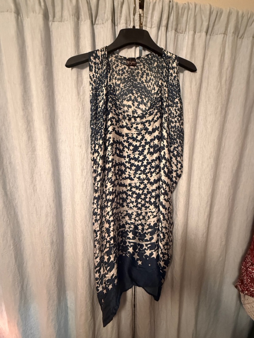 Johnny Was Navy and Cream Star Print Draped Tunic